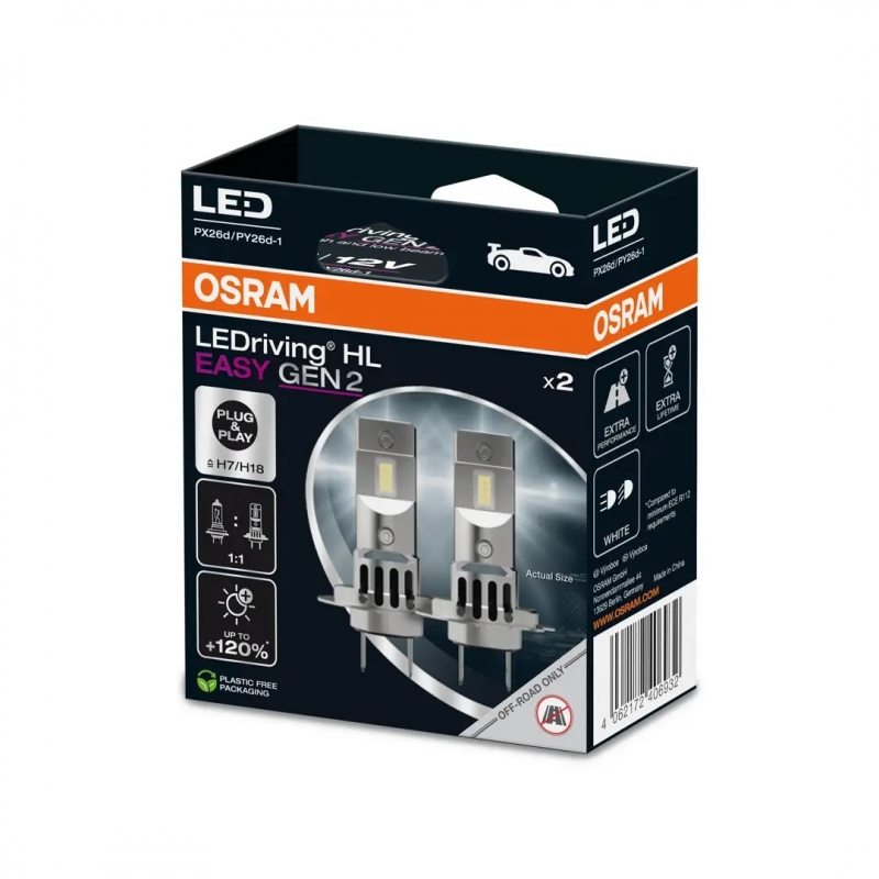 Osram LED pagrindinės šviesos H7/H18, 6000K, 2vn, 64210DWESY2-HCB 